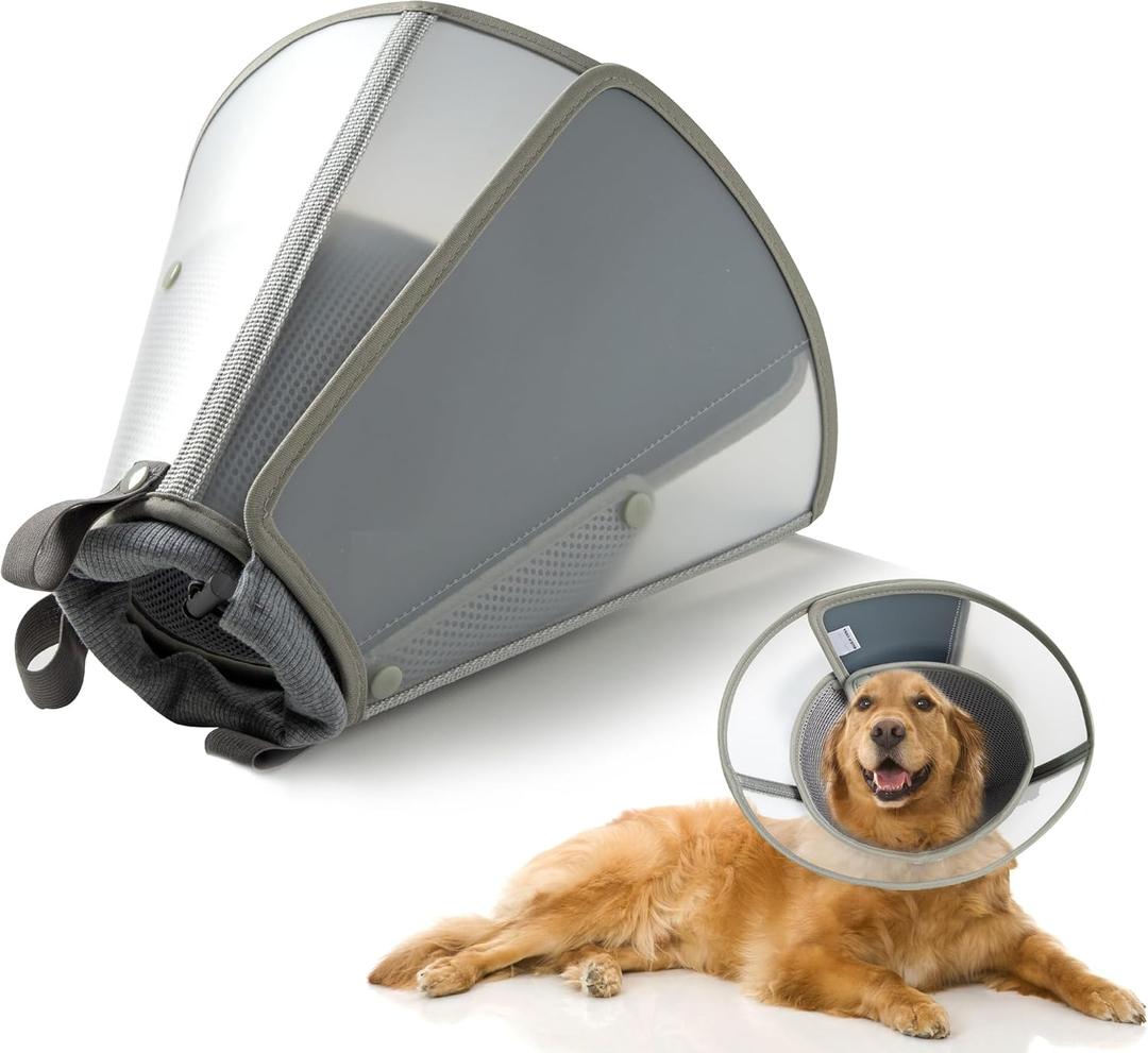 Soft Dog Cone Collar for Large Medium Small Dogs After Surgery, Adjustable Pet Recovery Elizabethan Collar for Dogs and Cats, Grey Medium