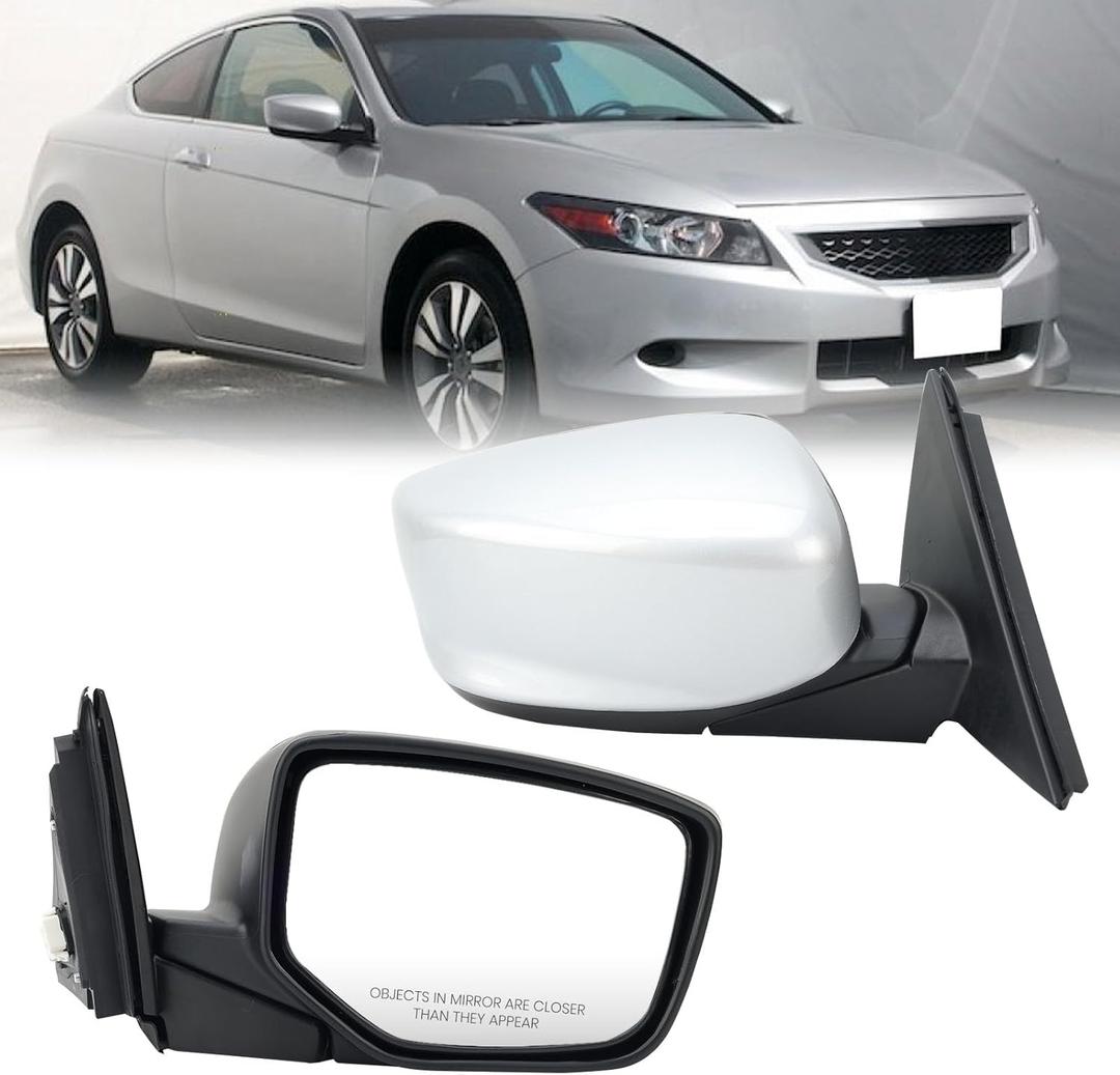 Right Passenger Alabaster Silver Metallic Side Mirror Compatible with Honda Accord 2008 2009 2010 2011 2012 Power Glass Heated Manual Folding Door Mirrors 5 Pins