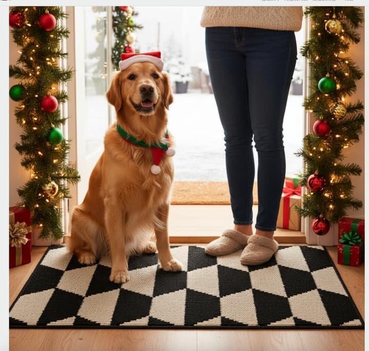 GRANNY SAYS Indoor Doormat, 24" x 36", Non-Slip Front Door Mats, Outdoor Welcome Mat Washable, Low Profile Indoor Door Mats for Entryway, Floor Inside Back Doormats (Black/Tan)