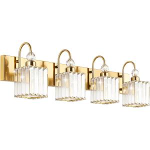 Ralbay Crystal Gold Bathroom Vanity Lights 4-Lights Vanity Lights Over Mirror Modern Crystal Gold Bathroom Wall Lighting Fixtures