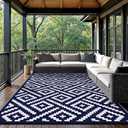 GENIMO Outdoor Rug for Patio Clearance,9'x12' Waterproof Large Mat,Reversible Plastic Camping Rugs,Rv,Porch,Deck,Camper,Balcony,Backyard (Navy Blue & White)