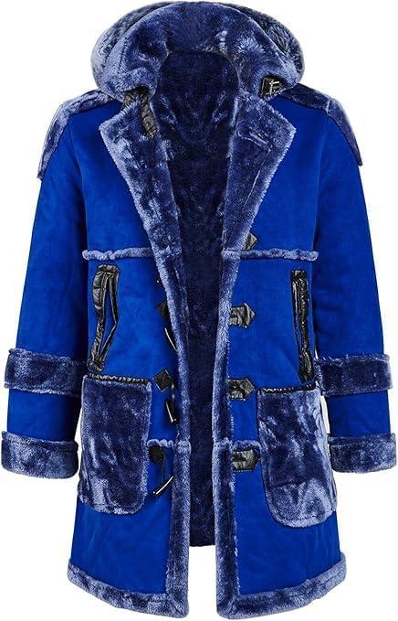 Ebifin Men's Shearling Leather Coat Faux Suede Sherpa Lined Sheepskin Jacket with Hood, Small
