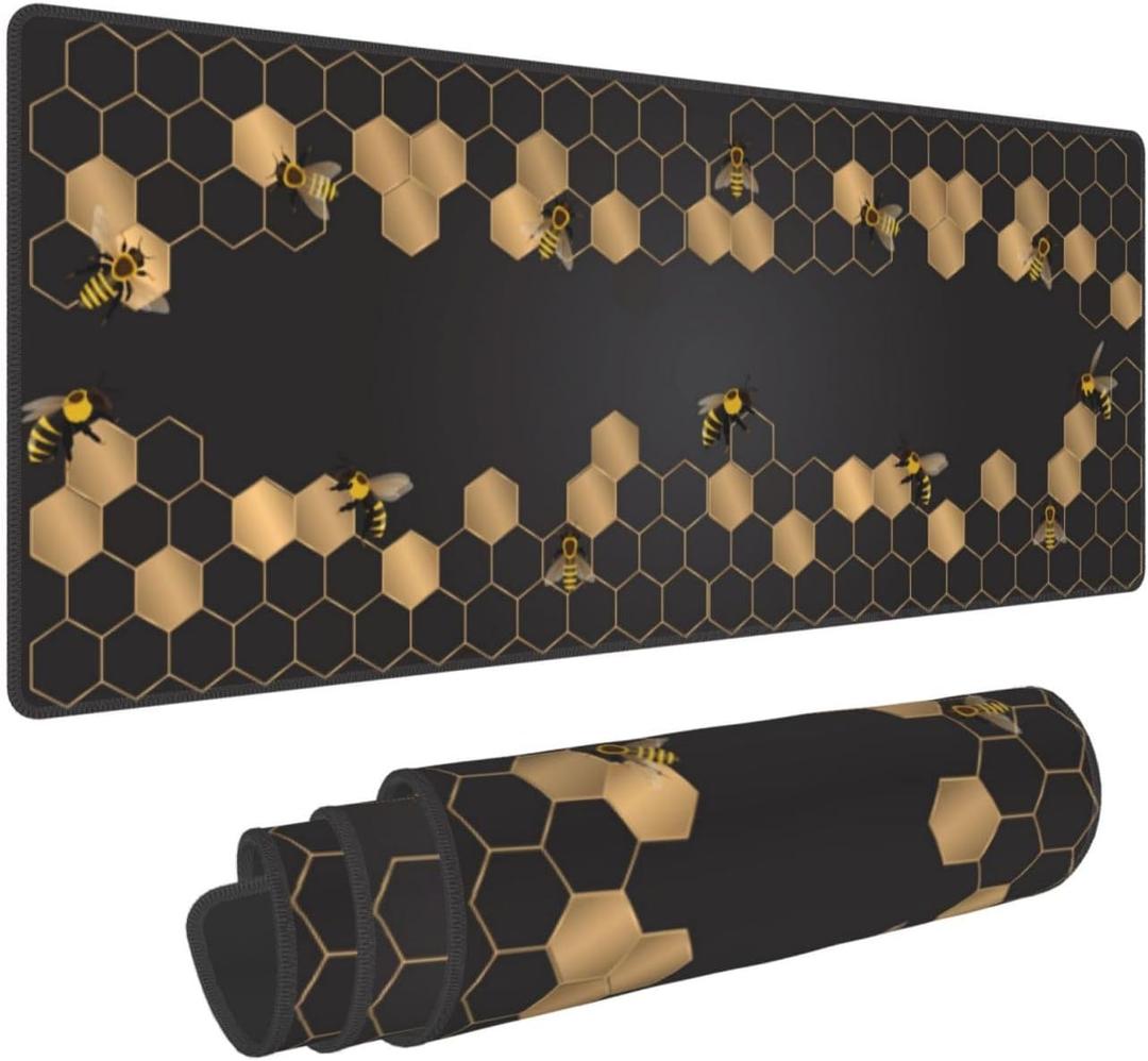 Honeycomb Bee Gaming Mouse Pad Extended Large Mouse Mat 31.5 X 11.8 Inch Nonslip Rubber Base Long Desk Pad Stitched Edges Mousepad Mice Pad for Office Home Game