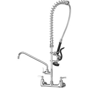 Commercial Sink Faucet with Sprayer for Kitchen: MSTJRY 42" Height 8" Center 14" Swing Spout Pre Rinse Assembly Wall Mount Commercial Faucet with Sprayer Fit for 3 Compartment Sink - Polished Chrome