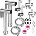 2 Pack Handheld Toilet Bidet Sprayer, Adjustable Water Pressure Stainless Steel Jet Spray Attachment with Hose for Feminine Wash, Cloth Diaper, Pet Shower, Bathroom Cleaning