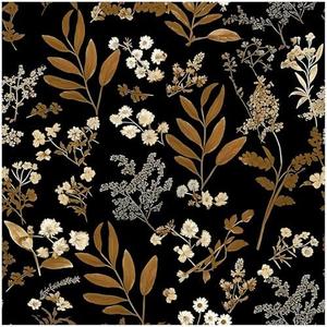 Peel and Stick Wallpaper Black Floral Wallpaper Vintage Contact Paper Gold Leaf 17.3''×78.8'' Self Adhesive Wall Paper Removable Boho Wallpapers Decorative for Bedroom Bathroom Cabinets Decor Vinyl