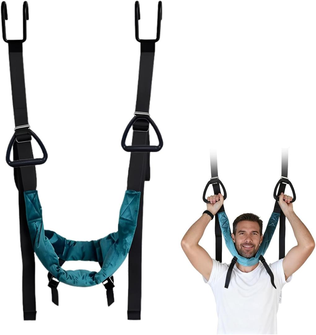 Cervical Neck Traction Device Over Door for Home Use Portable Neck Stretcher Hammock Decompression Home Physical Therapy (Blue)