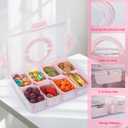 Patent Design Ribbed Snackle Box Container Divided Serving Tray with Lid and Handle -Charcuterie Container Portable Storage Organizer for Candy, Fruit, Beach, Picnics1 pcs, Pink