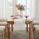 Burlap Style Farmhouse Table Runner, 13 x 90 Inch Off White, Rustic Geometric Hollow Table Runners 90 Inches Long for Dresser Table Everyday Use, 13x90 Inches, Off White