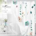 Gibelle 3 in 1 Shower Curtain Set, Teal Watercolor Floral Bath Curtain and PEVA Liner Set with 12 Double Sided Steel Hooks, Waterproof Fabric Bathroom Curtain 72x72