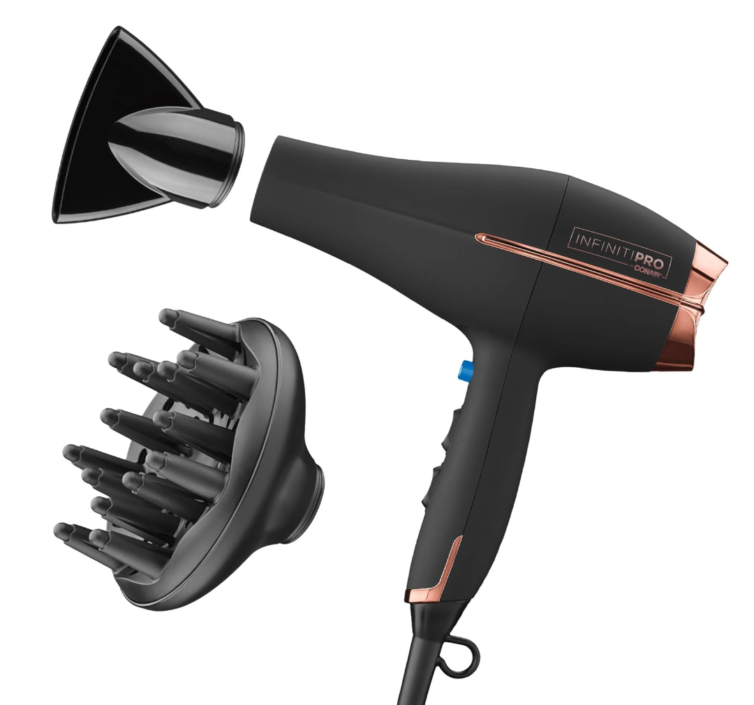 INFINITI PRO by CONAIR Hair Dryer, 1875W Blow Dryer with Diffuser and Concentrator, Ceramic Technology, 3 Heat & 2 Speed Settings, Cold Shot Button, Black