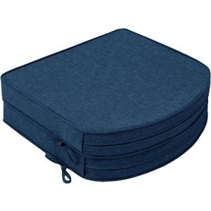 Outdoor Chair Cushions, Fade-Resistant & Water-Resistant, D Shaped Patio Furniture Seat Chair Pads Replacement with Ties, Non-Slip Bottom, Removable Cover, Set of 2, 17 x 16 Inch, Navy Blue, 17" x 16" 2 Pack