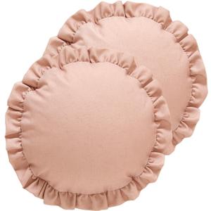 ISAENNE 2 Pcs Classic Pink Round Throw Pillow Cover Diameter 16", Solid Color Cottage Linen Cotton Decor Pillow Cover with Ruffles, Sturdy Throw Pillow Case for Couch Sofa Bed Living Room