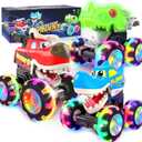 Pnooe Monster Truck Toys, 3 Pack Light Up Cars for Toddlers, Baby Animal Toy Trucks Dino Cars with LED Lightning Wheels, Press & Go Car with Moving Mouth for Kids Boys Girls Christmas Birthday Gifts