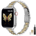 MioHHR Slim Metal Band Compatible with Apple Watch Band 42mm(Series 11 10) 41mm(Series 9 8 7) 40mm(Series 6 5 4 SE3/2/1) 38mm(Series 3 2 1),Stainless Steel iWatch Bands for Women,Silver/Gold