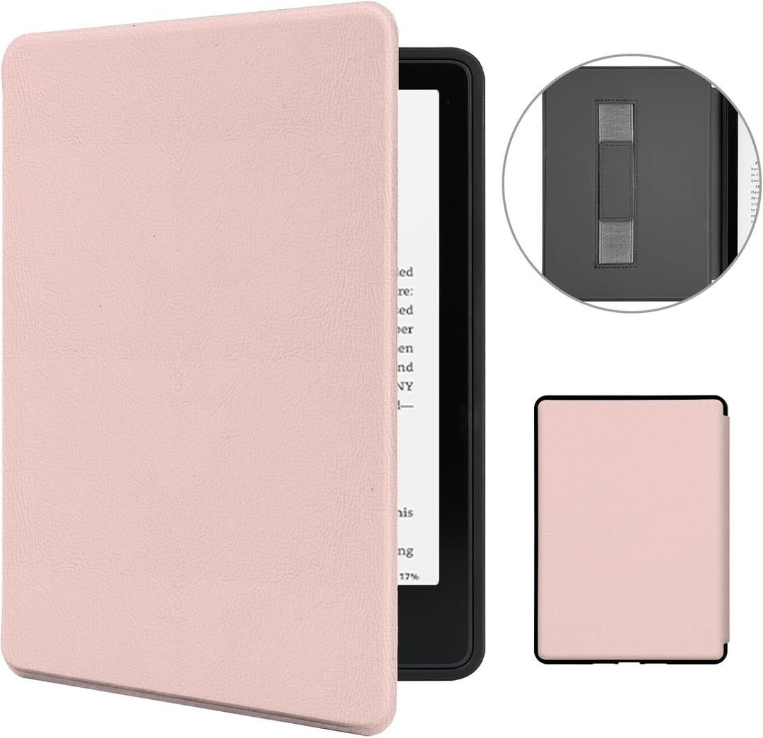 MOROCK Case for All-New 7" Kindle Paperwhite and Colorsoft Paperwhite Signature Edition(12th Generation-2024 Released),Premium Lightweight PU Leather Cover with Hand Strap, Auto Wake/Sleep, Pink