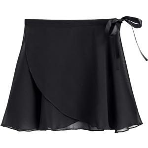 STELLE Ballet Skirt Women Chiffon Wrap Skirt Adjustable Tie Dance Skirts (Black, M)