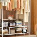 3PCS Stackable Closet Organizers and Storage, Shelves with Wood Top Extra Storage, Clothes Organizer Basket, Bin, or Tube for Wardrobe and Home Organization (Black-Sturdy Metal) Patent Pending