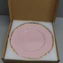 Pink scalloped charger plates with Gold rim, 13" Round Chargers for Dinner Plates, Set of 6 Plastic Plate Chargers for Weddings, Parties, Tabletop Decor.