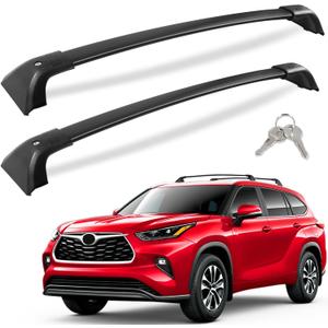 Lockable 260lbs Cross Bars Roof Racks Fit for Toyota Highlander 2020 2021 2022 2023 2024 2025 XLE Limited Platinum Hybrid, Heavy Duty Aluminum Rail Crossbar Anti-Theft Metal Matte Luggage (Black)