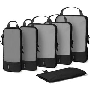 (Not Made In China) Compression Packing Cubes For Travel, Suitcase and Luggage Space Saver Organizer Bags, Lightweight, Waterproof, Durable, 6pc Set, Black