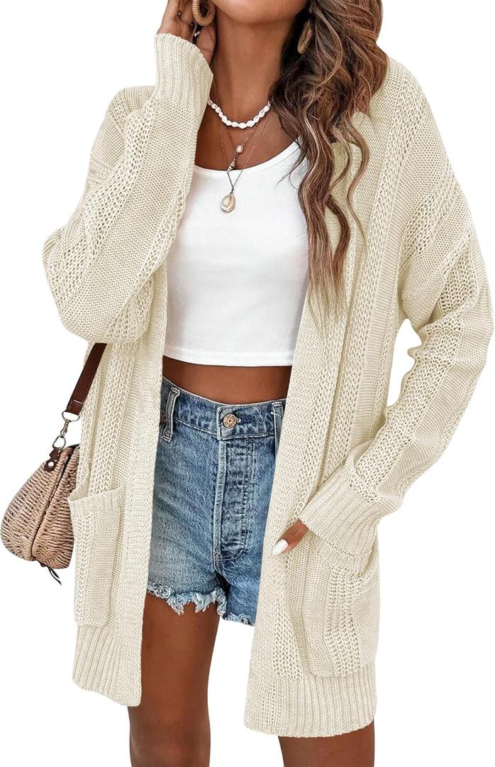 Womens Lightweight Hollow Out Crochet Knit Cardigan Drop Shoulder Loose Cardigan Sweaters (2XL, Apricot)