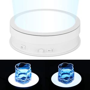 Rotating Display Stand with LED Light, 7.9in/44lb Electric Turntable 360 Degrees Adjustable Lighting for Jewelry, Crystal, Product, Photography, Video, Live (White)