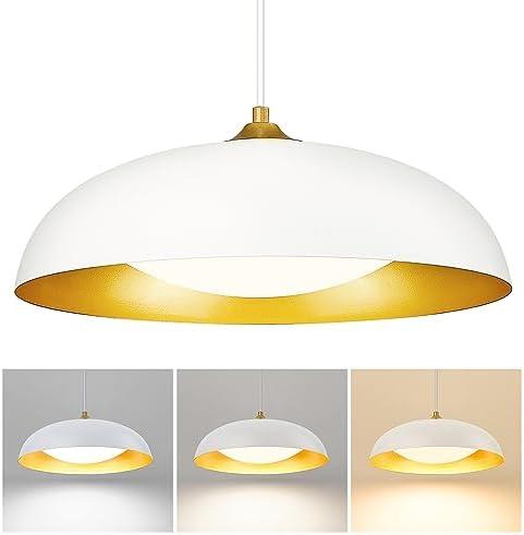 kudos LED Pendant Light Fixtures, Modern White and Gold Pendant Lights, 15 Inch Large Hanging Light Fixtures for Kitchen Island, Dining Room, Living Room, Bedroom, 5CCT Adjustable, KDPL02-WT