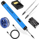 Dmyond USB Rechargeable Cordless Soldering Iron, Portable Wireless Electric Soldering with 1100mAh Battery, 3 Temperature Adjustment for Home Appliance Repair, DIY, Blue