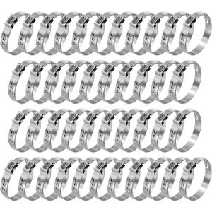 42 Packs Stainless Steel Single Ear Hose Clamps, Adjustable 20.3-23.5mm Heavy Duty Cinch Rings Crimp Pinch Fittings Tools, Ear Stepless Hose Clamp for Home Appliance Line, Plumbing