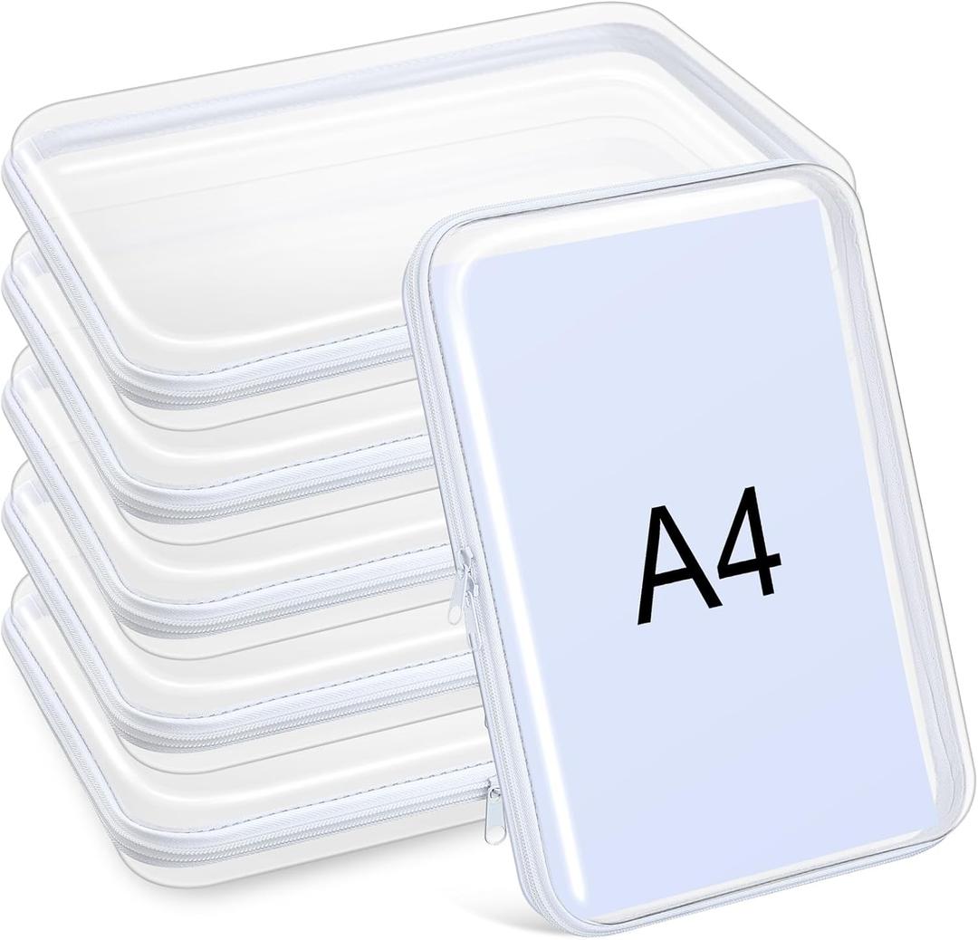 Sanwuta 6 Pcs Clear Hard Zipper Case Plastic Zipper Pouches Transparent Makeup Bag Pencil Case Pouches Toiletry Diaper Bag for Travel Toy Storage Organizer Bins (White,12.6 x 9 x 2 Inch)