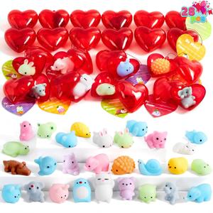 JOYIN 28 PCS Valentines Day Mochi Squishy Toys Filled Hearts and Gift Cards for Kids Valentine Classroom Exchange Party Favors, Kawaii Stress Relief Toys for School Game Prizes and Carnivals Gift