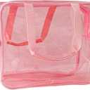 Pink PVC Clear Pure Color Transparent Large Zipper Cosmetic Pouch Travel Makeup Cosmetic Bag with Handle for Travel Bathroom Toiletry Organizer (Light Pink)