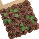 Artificial Flowers, 25pcs Artificial Rose for DIY Wedding Bouquets Centerpieces Arrangements, Brown Foam Roses with Stem for Bridal Shower Party Home Decorations