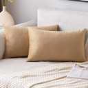 EMEMA Pack of 2 Velvet Throw Pillow Covers Decorative Rectangle Pillowcase Soft Solid Cushion Case for Sofa Bedroom Chair Car 12x20 Inch Khaki