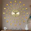 Lafocuse 23 Inch Golden Large Wall Clock for Living Room Dcor, Modern Starburst Decorative Wall Clocks with Bling Crystal Accents, Metal