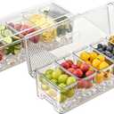 Large Chilled Condiment Caddy,Stackable Chilled Condiment Containers Server with Lids for 5 Removable Compartments (5 Containers, 2 pack)
