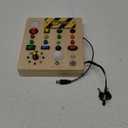 Busy Board with LED Light, Wooden Sensory Toys for Toddler, Montessori Music Toy for Airplane, Travel Activity Educational Learning Autism Toys, Birthday Boys Girls Gifts