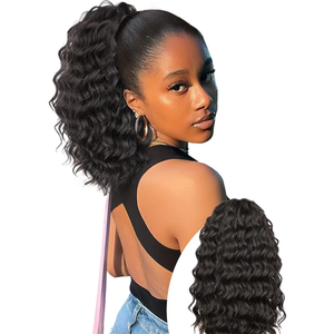 Isaic Ponytail Extension 12 Inch Long Wavy Curly Ponytails Drawstring Ponytail for Black Women Natural Black Pony Tails Hair Extensions Synthetic Hairpiece for Daily Use