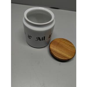 Meideal Ceramic Garlic Keeper for Counter, Garlic Holder Storage with Wooden Lid, 4.4 inch Garlic Saver to Keep Your Garlic Cloves Fresh Longer, Garlic Container, Garlic Jar for Kitchen, White