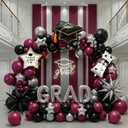 Maroon Black Silver Graduation Balloon Garland Arch Kit with Graduation Star print Certificate Letter Foil Balloons for Graduate Class of 2026 Grad Prom party Decorations Supplies