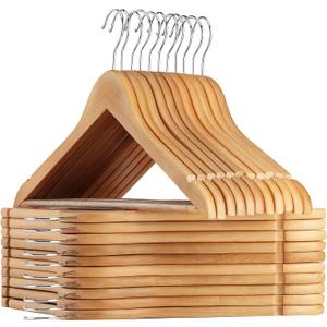 AMKUFO Wooden Hangers 20 Pack Wood Suit Hangers Non Slip Wooden Coat Hangers with Smooth Fnish Cut Notches 360 Swivel Hook Clothes Hangers for Jeans Pants Jackets Shirts Dresses, Natural