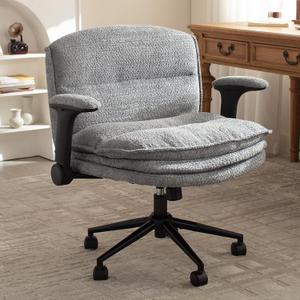 Dowinx Criss Cross Chair with Adjustable Flip-up Arms and Wheels, Comfort Ergonomic Office Desk Armchair with 3 Layer Cushions, Wide Seat Vanity Chair for Home Office, Living Room, Bedroom, Gray (Steel Grey)