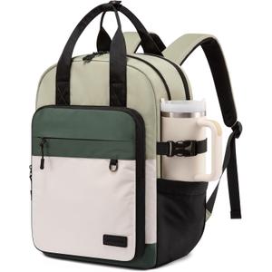 LOVEVOOK Laptop Backpack for Women, 15.6 Inch Computer Backpack Purse, Casual Daypack Carry-On Personal Item Travel Bag, College Bookbook for Teen Girls Students Back to School (Beige-light Green-olive Green-black)