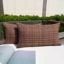 Kevin Textile Outdoor Waterproof Throw Pillow Covers 12x24 Inch Pack of 2 Woven Faux Linen Farmhouse Decorative Water Resistant Lumbar Cushion Covers for Tent Patio Garden Couch Sofa Brown