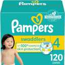 Pampers Swaddlers Diapers, Size 4 (15-34 lbs), 120 Count, Absorbent, Keeps Baby Dry and Comfortable, Skin Safe Disposable Baby Diaper 