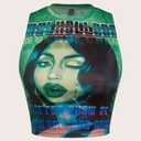 Figure & Letter Graphic Crop Summer Tank Crop Top Size L