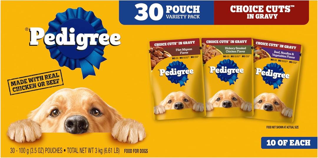Pedigree Choice Cuts in Gravy Adult Soft Wet Dog Food 30-Count Variety Pack, 3.5 oz. Pouches BB 5/2027