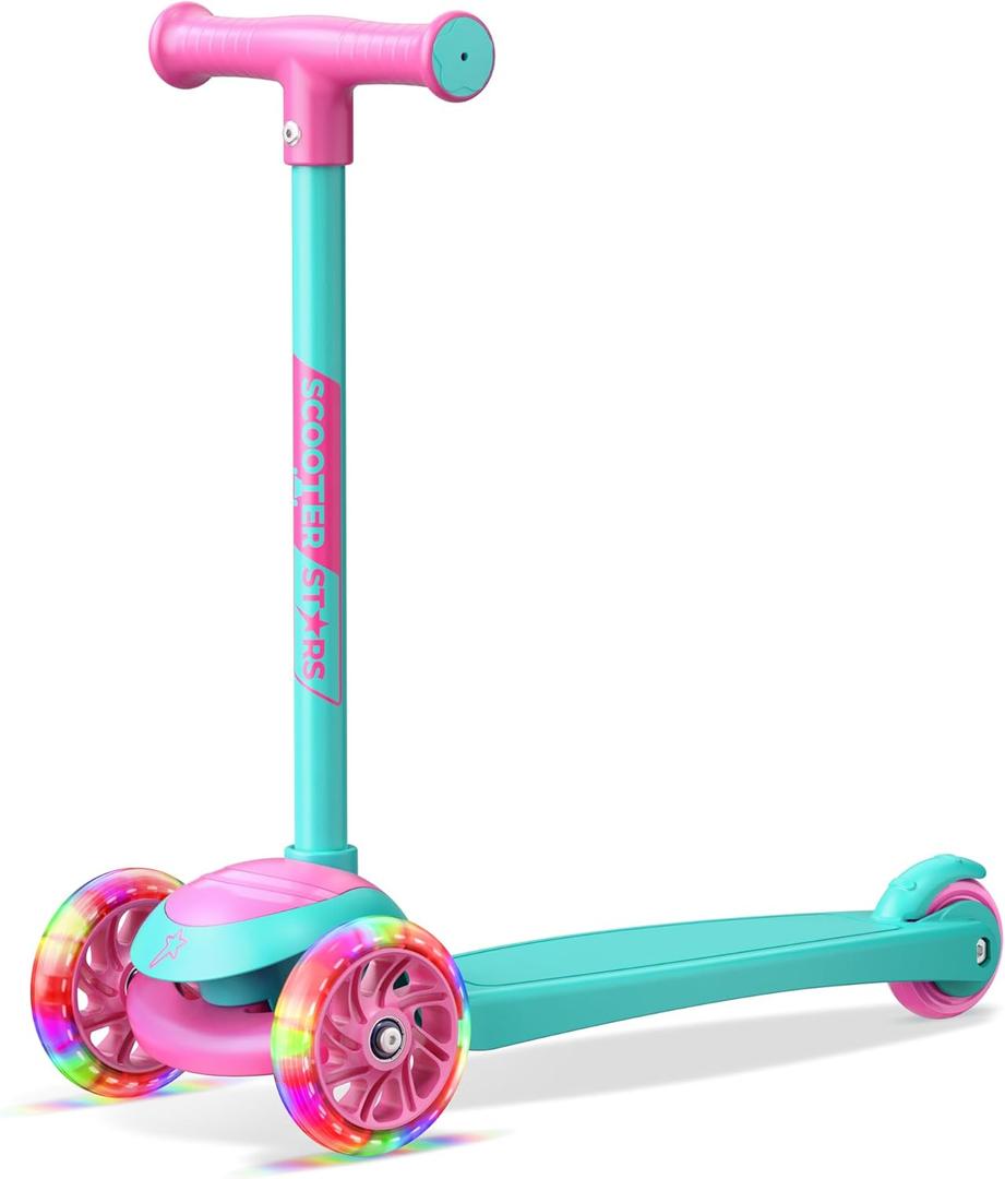 3 Wheel Scooter for Kids, Smooth Light Up LED Front Wheels, Wide Anti Slip Deck, Rear Foot Brake, Easy Lean to Steer Maneuvering, Indoor & Outdoor Ride On Toys for Ages 2 Up (Candy)