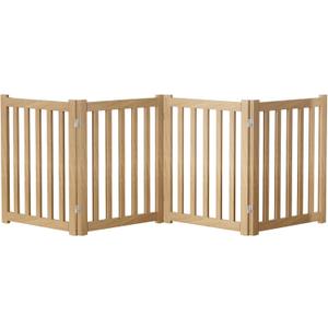 4-Panel Solid Wood Dog Gate - Freestanding Folding Pet Gate for Doorways, Stairs, Indoor, 24" Height, No Installation Needed, Natural Wood